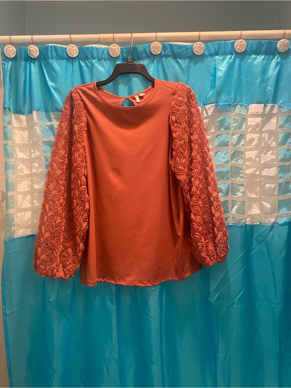 Cato Rust Rosette Sleeve Blouse